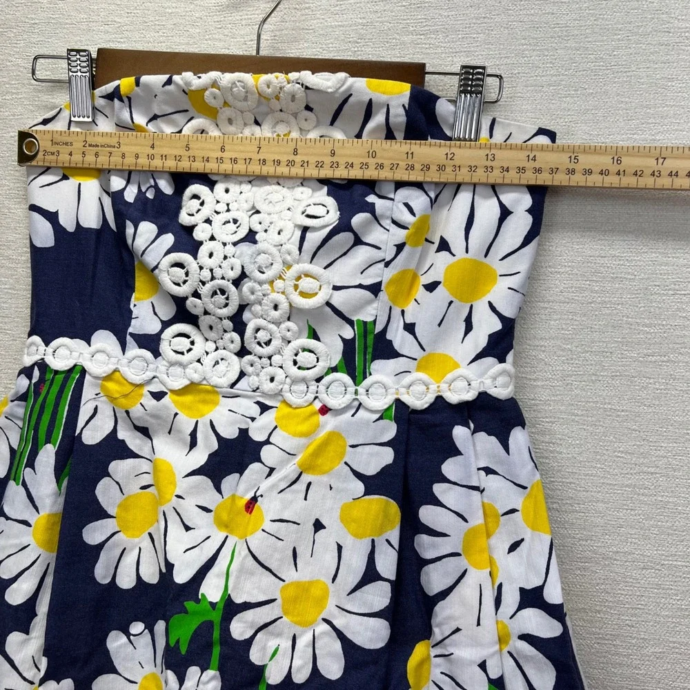 Lilly Pulitzer Original Look Lady Navy Daisy Strapless Ladybug Bubble Dress Sz 2